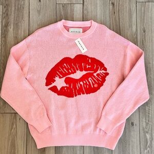 PacSun Pink Crew Neck Sweater with Red Lips NWT